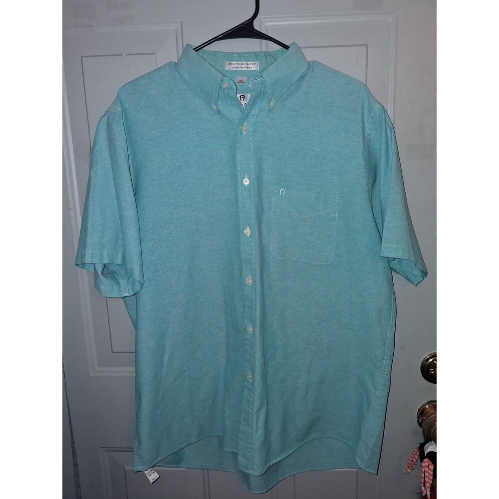 Etienne Aigner Men's Aqua Oxford Button Down Short Sleeve Shirt Large 16.5...
